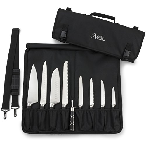 Chef Knife Bag (8+ Slots) is Padded and Holds 8 Knives PLUS Your Meat Cleaver, Knife Steel, 4 Utensils, and a Zipped Pouch for Tools! Durable Knife Carrier also Includes a Name Card Holder. (Bag