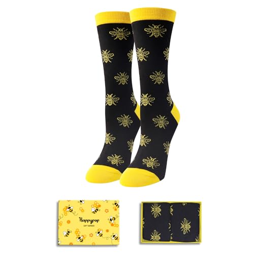 HAPPYPOP Funny Socks for Women Girls Bee Socks, Bee Gifts for Women Bumble Bee Gifts, Yellow Socks Cute Socks Insect Socks