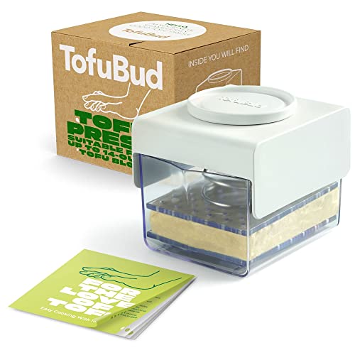 TofuBud Tofu Press - Tofu Presser for Firm or Extra Firm Tofu, Tofu Press Dishwasher Safe - Tofu Maker with Water Drainer Made from Durable Sustainable Materials - Tofu Cookbook Included