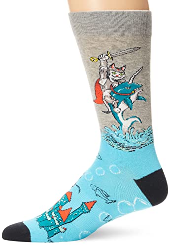 K. Bell Socks Men's Animal Fun Novelty Crew Socks, Gray (Knight Cat), Shoe Size: 6-12