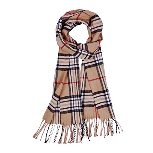 AUSEKALY Scarf For Men Women Cashmere Neck Scarf Plaid Winter Scarf Fall Softest Classic Warm Camel Black