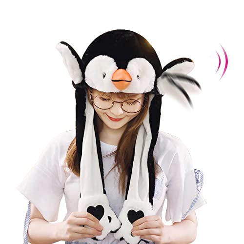 GADMEXILY Penguin Ear Moving Hat Plush Animal Ears Jumping up Hat Costume Cosplay Novelty Party Cap for Adult Women Kids