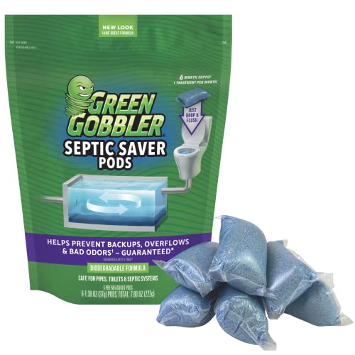 Green Gobbler Septic Tank Treatment Packets, 6 Month Supply - Natural Bacteria to Prevent Costly Septic Issues, Back-Ups, Foul Odor