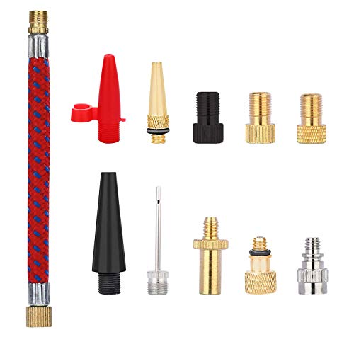 Rpuomtz 11 PCS Brass Presta and Schrader Valve Adapter, Bike Tire Valve Adapters, Pump Ball Needle Nozzle Inflator Kit for Gym Balloon Toy Pump