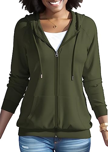 Nimsruc Zip Up Hoodies For Women Long Sleeve Casual Oversized Sweatshirts Cute Fall Hoodie With Pockets Army Green XL