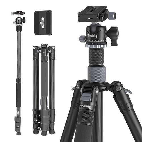 SmallRig AP-20 Carbon Fiber Tripod, 62.2' Camera Tripod Monopod with Center Column, Compact Lightweight Tripod with 360° Ball Head, Payload 26.5 lbs, Quick Release Plate, for DSLR Camera - 4059