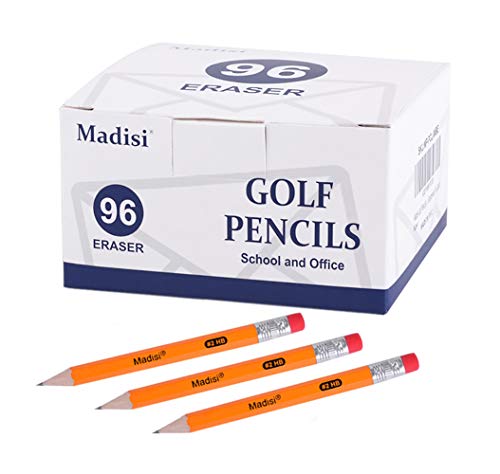 Madisi Golf Pencils with Eraser, 2 HB Half Pencils, 3.5' Mini Pencils, Pre-Sharpened, 96 Count