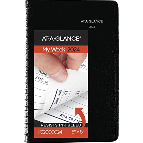 AT-A-GLANCE 2024 Weekly Appointment Book & Planner, DayMinder, 5' x 8', Small, Spiral Bound, Black (G2000024)