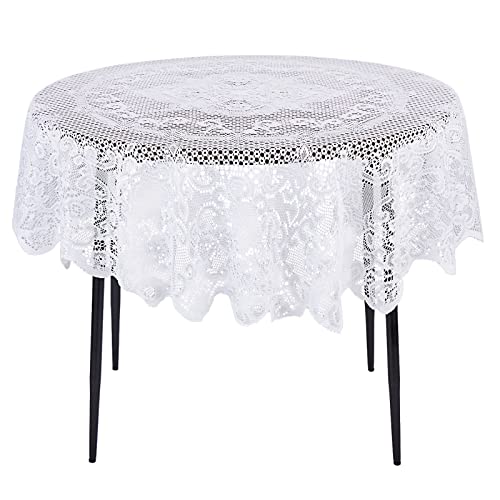 Juvale 59 Inch Round White Lace Tablecloth, Elegant Table Cover for Wedding Reception and Vintage-Style Decor