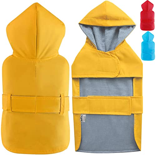 LeerKing Dog Raincoat Hooded Leash Hole 10 Sizes, Waterproof Double Layer Dog rain Coat Jacket with Cotton Lining for Small Medium and Large Dog,Yellow,M