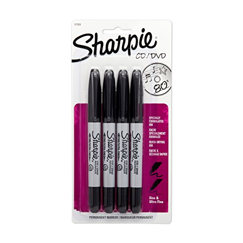 SHARPIE CD/DVD Twin Tip Permanent Markers, 4 Black Markers (37035PP)