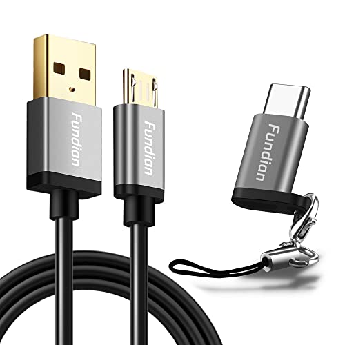 FUNDIAN Micro USB Cable with USB C Keychain, USB A to USB C or Micro Fast Charging, Compatible for Samsung Galaxy S21 S20 S10 S9 S8 Note 10 9 8 GoPro Hero 7 5 6 PS5 Nintendo Switch (6.6ft)