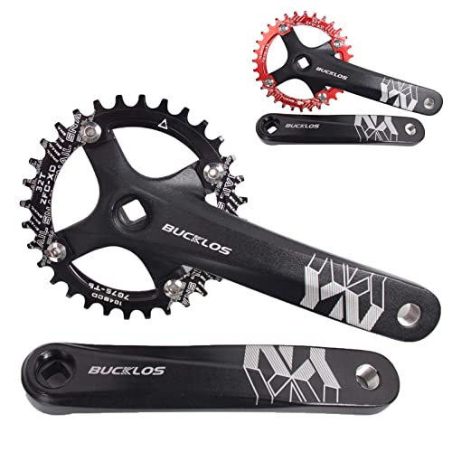 BUCKLOS MTB Mountain Bike Single Speed Square Taper Crankset -170mm Cranksets Bicycle Crank Set with 104BCD 32/34/36/38/40/42T Round/Oval Chainring Fit for Ebike/Commuter Bike