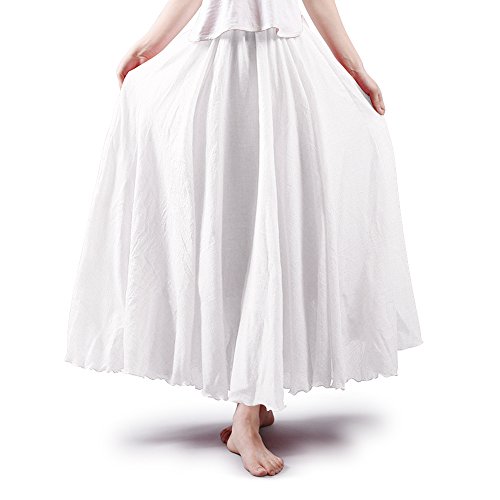 OCHENTA Women's Casual Cotton Long Maxi Skirt Flowy Boho for Summer Beach Goth Fairy Renaissance Weekend Skirts White 95CM