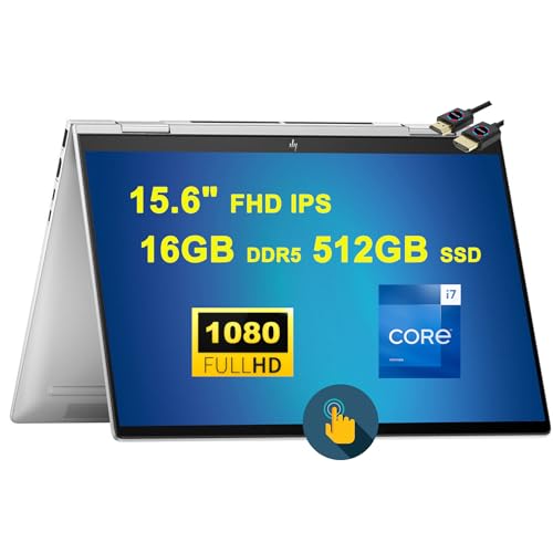 HP Envy X360 15 2-in-1 Laptop | 15.6' Full HD IPS Multi-Touch | Intel 10-Core i7-1355U Processor | 16GB DDR5 512GB SSD | Backlit Thunderbolt USB-C HDMI B&O Win11Pro Silver + HDMI Cable