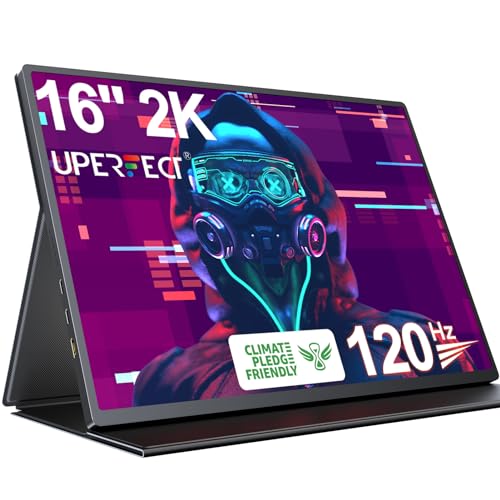 UPERFECT 2K 120Hz Portable Gaming Monitor, 16' 2560x1600 QHD Portable Monitor HDR FreeSync Laptop Monitor w/VESA & Smart Case Matte IPS Eye Care External Second Screen for PC Phone Game Console