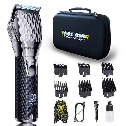 FADEKING Professional Hair Clippers for Men - Cordless Barber Clippers for Hair Cutting, Rechargeable Hair Beard Trimmer for Men with LCD Display & Travel Case, Gifts for Men