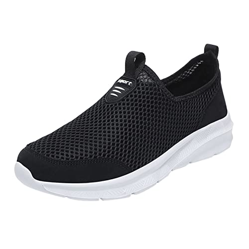 Men's Summer Breathable Mesh Shallow Lace Up Casual Sneakers Shoes Solid Knit Hollow Cut Sports Shoes Summer Sandals White, 9