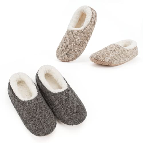 Cozylook 2-PK House Slippers for Women Indoor, Furry House Shoes for Women Non-slip, Cozy Fuzzy Slippers Women Fluffy, Warm Bedroom Slippers Women Soft Sole, Pink Grey Size 5-6