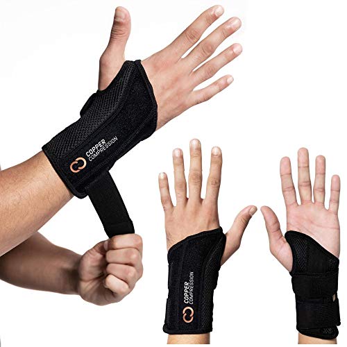 Copper Compression Wrist Brace - Copper Infused Adjustable Orthopedic Support Splint for Pain, Carpal Tunnel, Arthritis, Tennis Elbow, Tendinitis, RSI, Ganglion Cyst for Men Women - Left Hand - L/XL