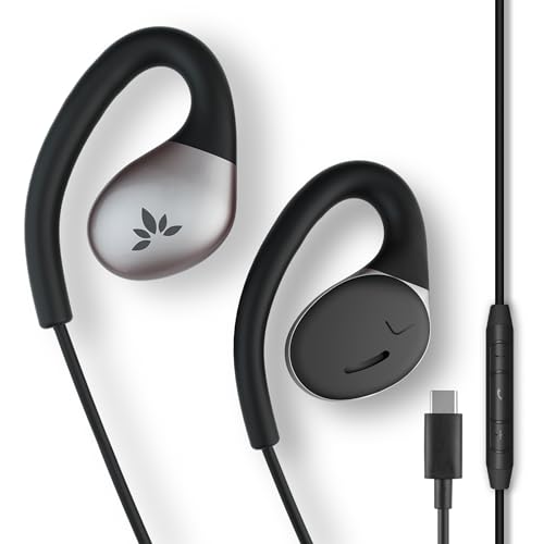 Avantree Resolve-C - USB C Wired Open-Ear Earbuds & Microphone (for Small-Medium Ear) with in-Line Controls & Over-Ear Hooks, Headphones Compatible with Samsung, iPhone 15 and Other Type C Smartphone