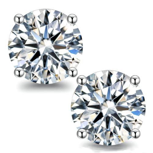 Boya Moissanite Stud Earrings for Women,0.6-2ct 18K White Gold Plated Silver Friction Back and Post for Women Men, D Color VVS1 Round Lab Created Diamond Earrings Men