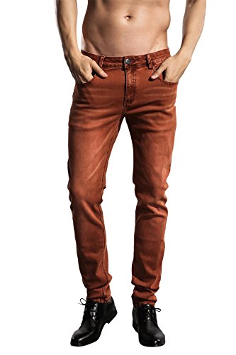 ZLZ Slim Fit Jeans, Men's Younger-Looking Fashionable Colorful Comfy Stretch Skinny Fit Denim Jeans, Rust Jeans Pants for Men Size 32