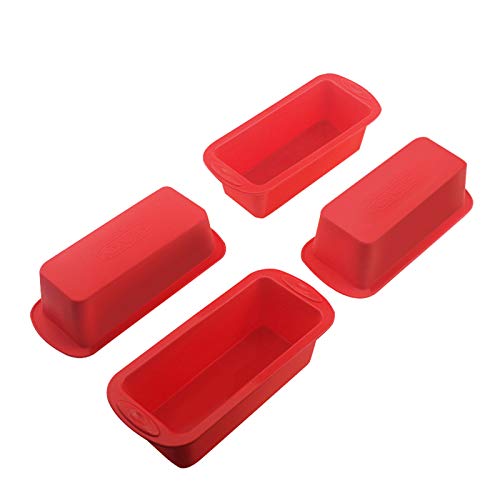 SILIVO 4 Pack Mini Loaf Pans - Nonstick Mini Bread Loaf Pans, Silicone Mini Loaf Baking Pans for Small Loaf, Bread and Meatloaf - 5.7x2.5x2.2 inch