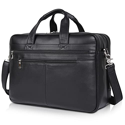 Polare 17'' Full Grain Leather Professional Briefcase Work Bag Business Case For Men Fits 15.6'' Laptop