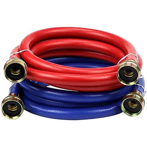 2 PACK Rubber 6FT Washing Machine Hoses Burst Proof Red and Blue Coded Washer Hoses for Hot and Cold Water 3/4' Connection Water Supply Lines by Fetechmate
