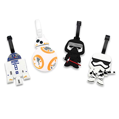 Finex 4 Pcs Set Star Wars Kylo Ren BB8 Stormtrooper R2D2 Silicone Travel Luggage Baggage Identification Labels ID Tag for Bag Suitcase Plane Cruise Ships with Belt Strap