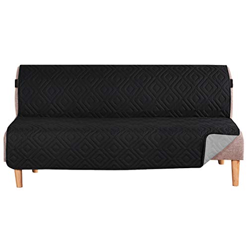 H.VERSAILTEX Futon Cover Reversible Sofa Slipcover Furniture Protector Water Resistant 2 Inch Wide Elastic Straps Futon Sofa Bed Pets Kids Dog Cat Fit Sitting Width Up to 70'(Futon, Black/Grey)