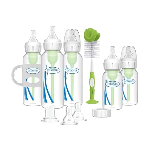 Dr. Brown's Natural Flow Anti-Colic Options+ Narrow Bottle to Sippy Gift Set with Soft Silicone Sippy Spout, Removable Silicone Handles, Travel Cap and Bottle Brush