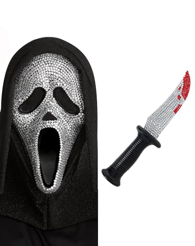 Spirit Halloween Ghost Face  Bling Full Mask and Bowie Knife Bundle | Officially licensed | Horror | One size fits most | Ghost Face Costume Kit