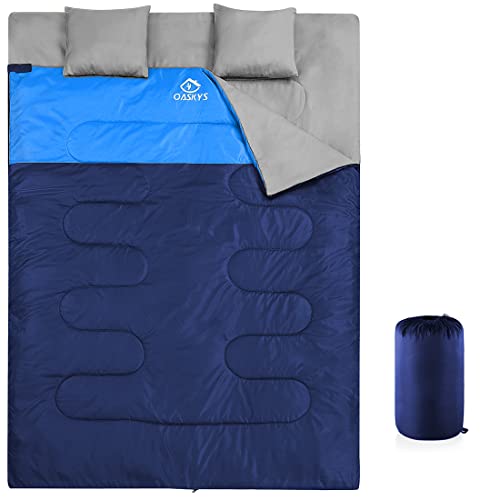oaskys Double Sleeping Bag for Adults with 2 Pillows - Queen Size XL Waterproof Sleeping Bag for All Season Camping Hiking Backpacking 2 Person Sleeping Bags for Cold Weather & Warm