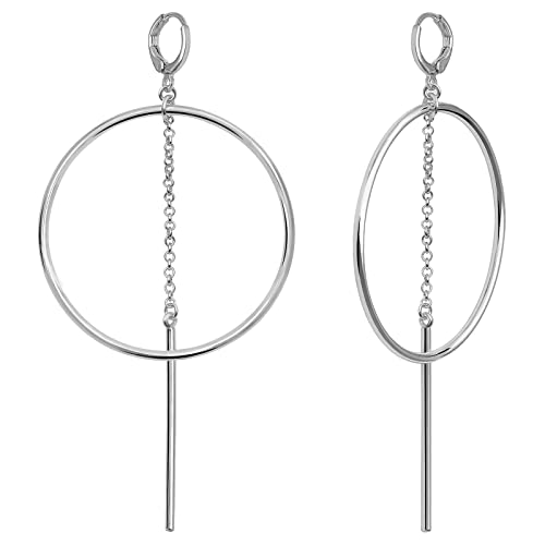 Silver Plated Dangle Hoop Earrings for Women, Cute Earrings with Dangly Bar Valentines Day Jewelry Gifts for Women Girls