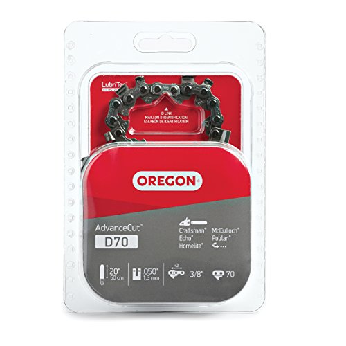 Oregon D70 AdvanceCut Chainsaw Chain for 20-Inch Bar – 70 Drive Links, Replacement Low-Kickback Chainsaw Blade, .050 Inch Gauge, 3/8 Inch Pitch, fits Several Poulan Pro & Echo Models (D70) Black