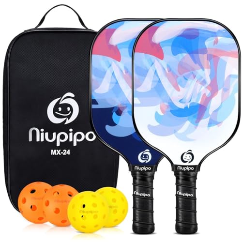 niupipo Pickleball Paddles, Pickleball Paddles Set of 2, Fiberglass Surface, Polypropylene Honeycomb Core, Cushion Grip, Lightweight Pickleball, Portable Carry Bag, White