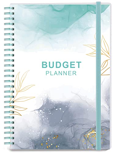 Budget Planner - Monthly Finance Organizer with Expense Tracker Notebook to Manage Your Money Effectively, Undated Finance Planner/Account Book, Start Anytime, 1 Year Use, A5, Teal Watercolor