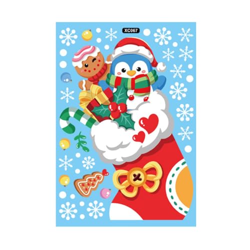 PHILISENMALL Christmas Static Window Stickers Cartoon Santa/Snowman/Elk Pattern Window Stickers Window Stickers DIY Removable Wall Stickers Decoration for Glass Windows Décor