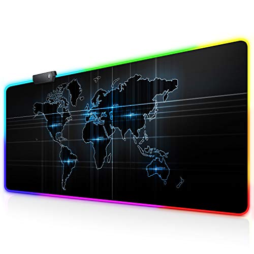 BZseed RGB Gaming Mouse Pad Extended Large LED Mouse Pad Anti-Slip Base Computer Keyboard Mouse Mat for Gaming Computer/Laptops/Office Desk (‎35.5 x 15.7 x 0.2 in, Map)