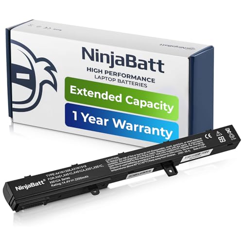NinjaBatt Battery for Asus X551 X551M A31N1319 X551C A41N1308 X551MA D550 X551CA A31LJ91 X451 X451C 00B110-00250600 0B110-00250100 - High Performance [4 Cells/2200mAh/32wh]