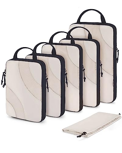 BAGSMART Compression Packing Cubes for Travel, 6 Set Travel Packing Cubes for Suitcases, Compression Suitcase Organizers Bag Set & Travel Cubes for Luggage, Lightweight Packing Organizers White Opal