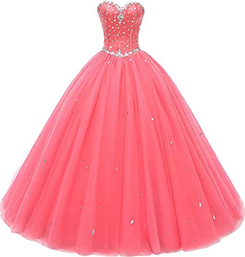 Likedpage Women's Sweetheart Ball Gown Tulle Quinceanera Dresses Prom Dress (US6, Coral) … …