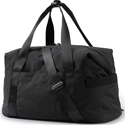 BAGSMART Gym Bag for Women, Carry on Weekender Overnight Bag, Travel Duffel Bags with Trolley Sleeve, Personal Item Travel Bag Tote Bag Workout Dance Bag, Black-Medium