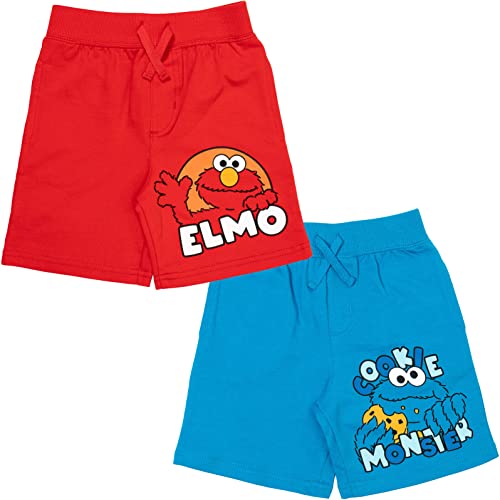Sesame Street Elmo Cookie Monster Toddler Boys French Terry 2 Pack Shorts Blue/Red 5T
