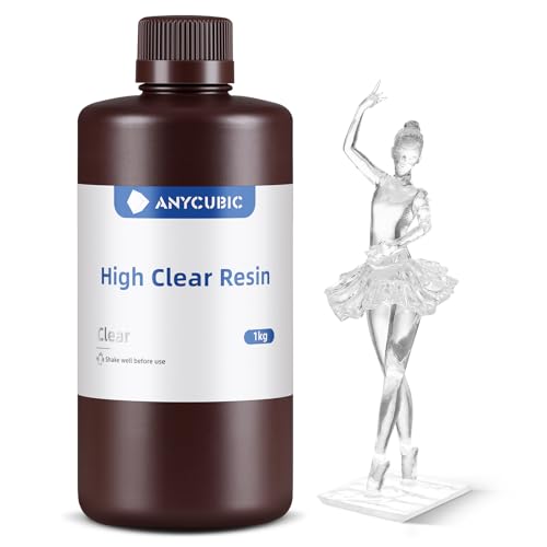 ANYCUBIC High Clear 3D Printer Resin, Resist Yellowing and Highly Transparent, Tough and Resilient, Low Odor 3D Printing Resin, Widely Compatible for All LCD/DLP Resin 3D Printers (High Clear, 1kg)