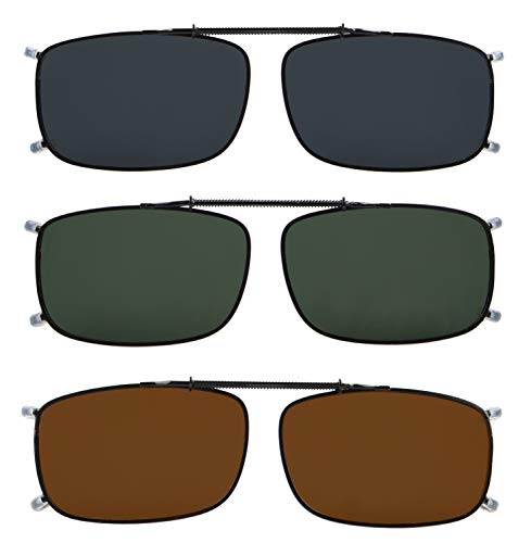 Eyekepper Grey/Brown/G15 Lens 3-pack Clip-on Polarized Sunglasses 54 * 34MM