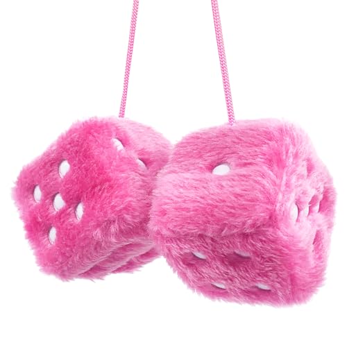 YGMONER Couple 2.75” Fuzzy Dice with Leather Dots Retro Car Mirror Hanging Accessories for Car Decoration (Pink)