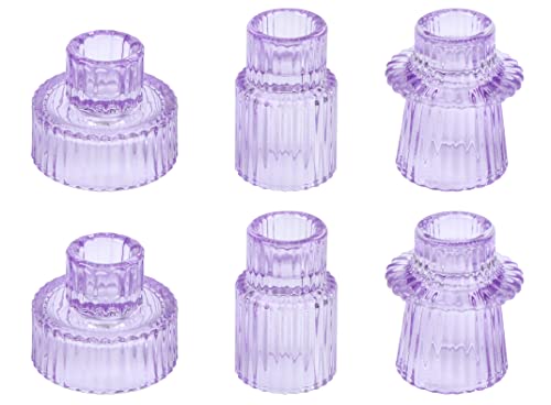 Vixdonos Taper Glass Candlestick Holders Tealight Candle Holders for Table Centerpieces, Wedding Decor and Dinner Party (6 Pcs, Purple)